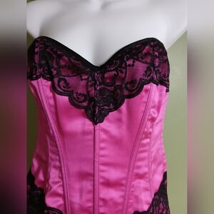 Shirley of Hollywood Medium Black Pink  Satin Lace Goth Corset Lingerie & Pan